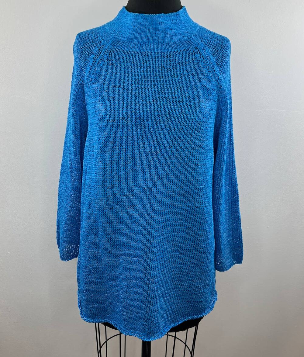 DKNY Blue Long Sleeve Mock Neck Cotton Knit Pullover Sweater Size L Large